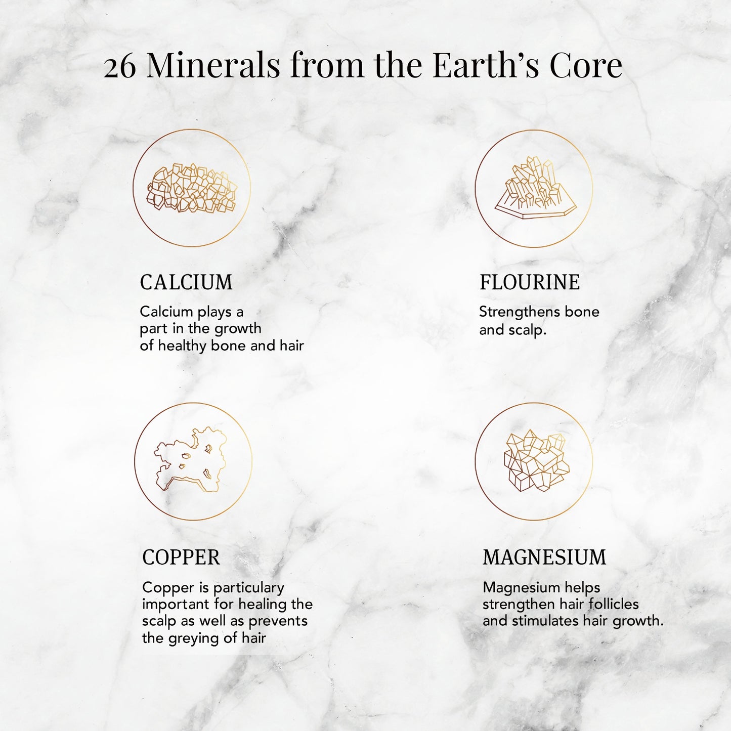Calcium, Fluorine, Copper and Magnesium minerals are found in Saphira products