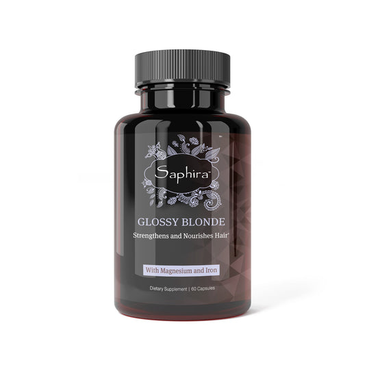 Saphira Glossy Blonde Supplement with Magnesium and Iron Strengthens and Nourishes Hair. 60 Capsules.